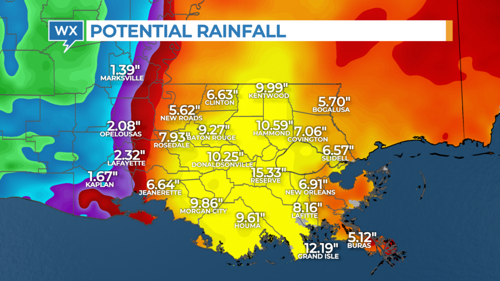 Map showing Tropical Rainfall in different colors
