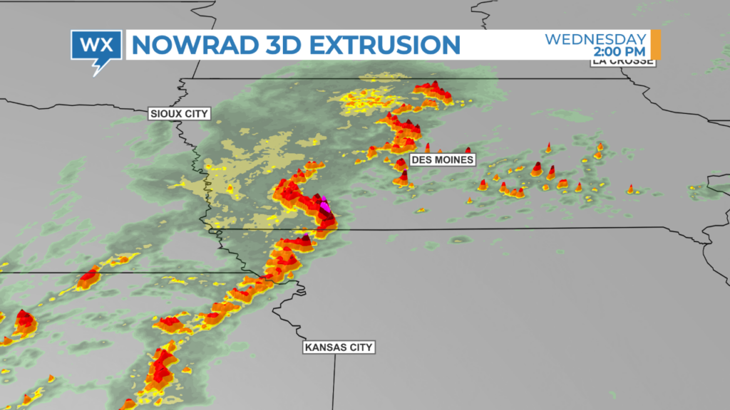Example of extruded radar data available from The Weather Company.