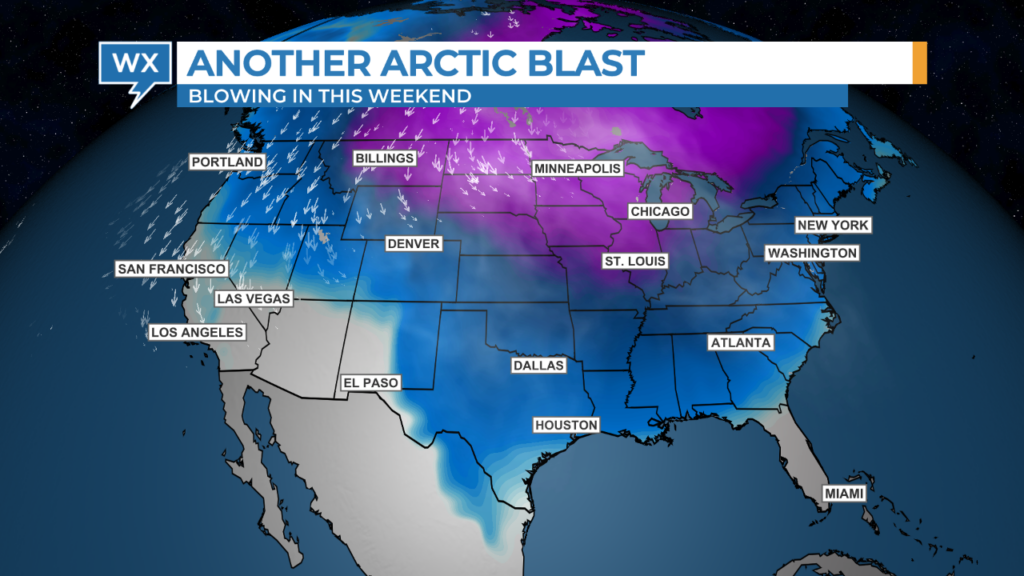 Sample weather map showing cold air over the central U.S. Data provided by The Weather Company.