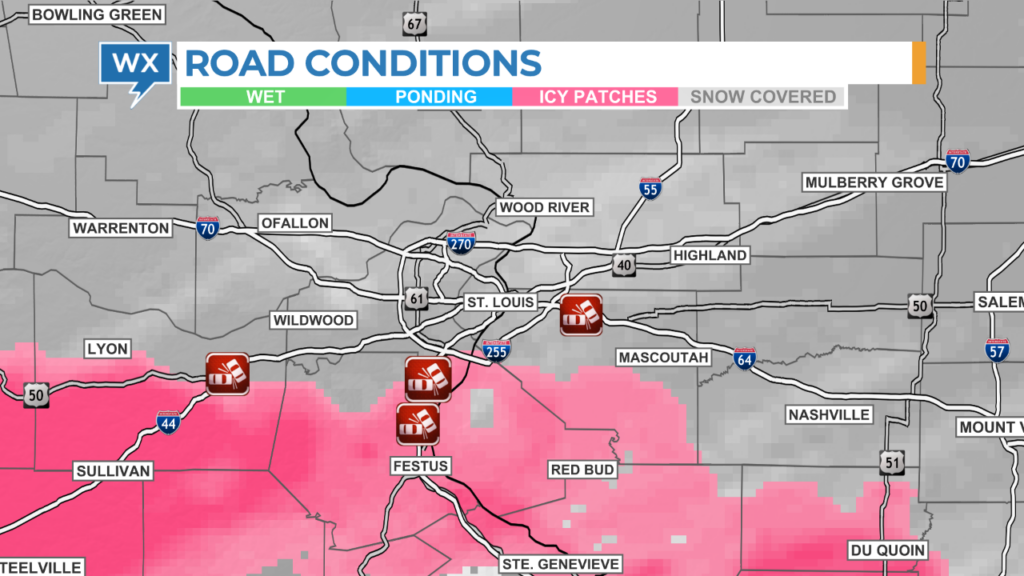 Sample weather map showing road conditions with traffic incident icons. Data provided by The Weather Company.
